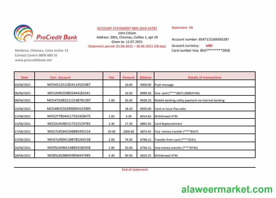 Moldova Procredit excel pdf